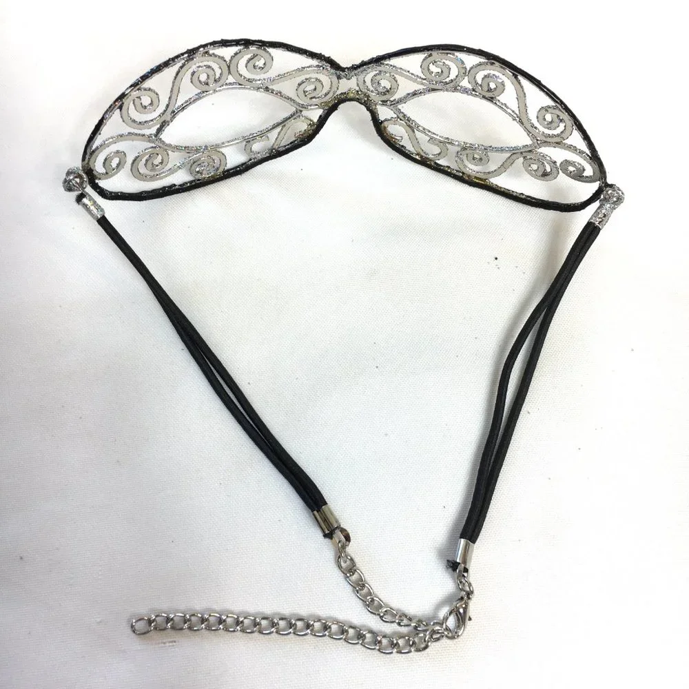 Harlequin Mask Metal Silver & Black VTG * NWOT